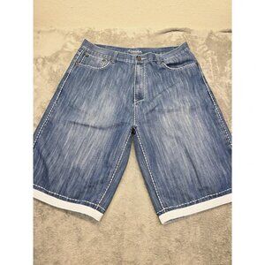 VTG Koman Shorts Mens 40 Blue Denim Shorts White Stitched Baggy Jorts 5 Pocket